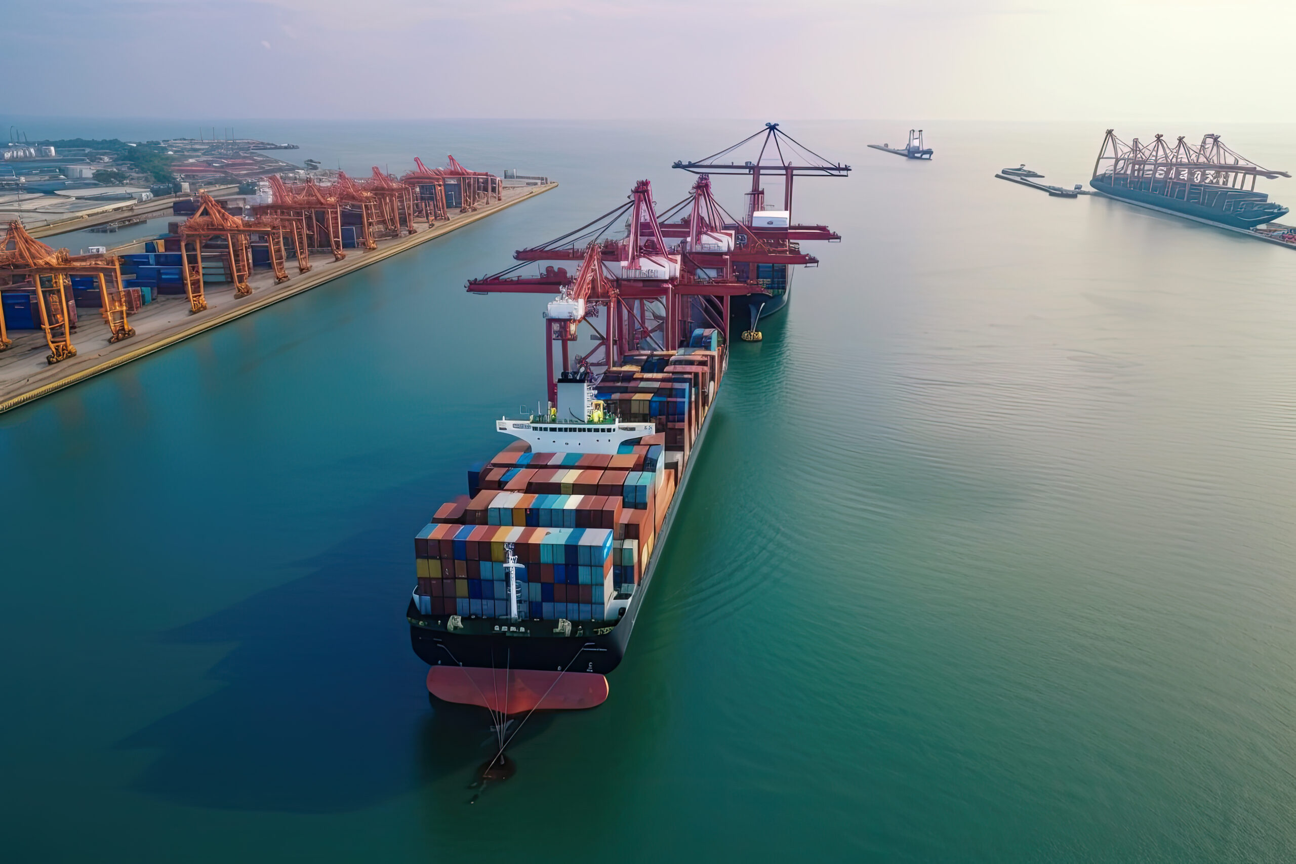 International Container Cargo ship in the harbor,Freight Transportation, Shipping. Ai generative